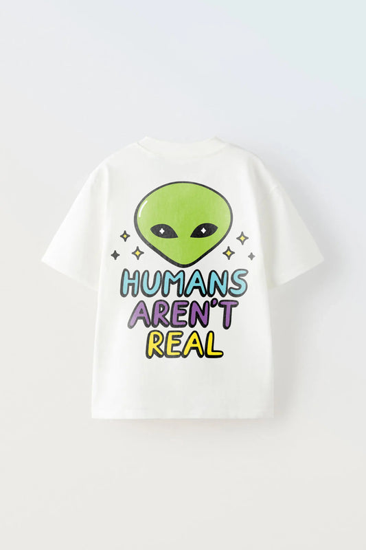 Humans aren't real White Oversized T-shirt