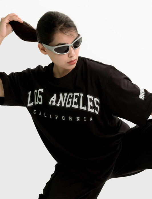 Black oversized t-shirt, Los angeles california oversized t-shirt for women, Cotton printed tshirt