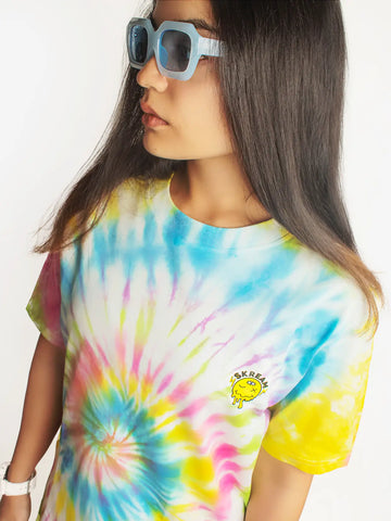 Tie and dye t-shirt, multicolour rainbow print, skream streetwear t-shirt 