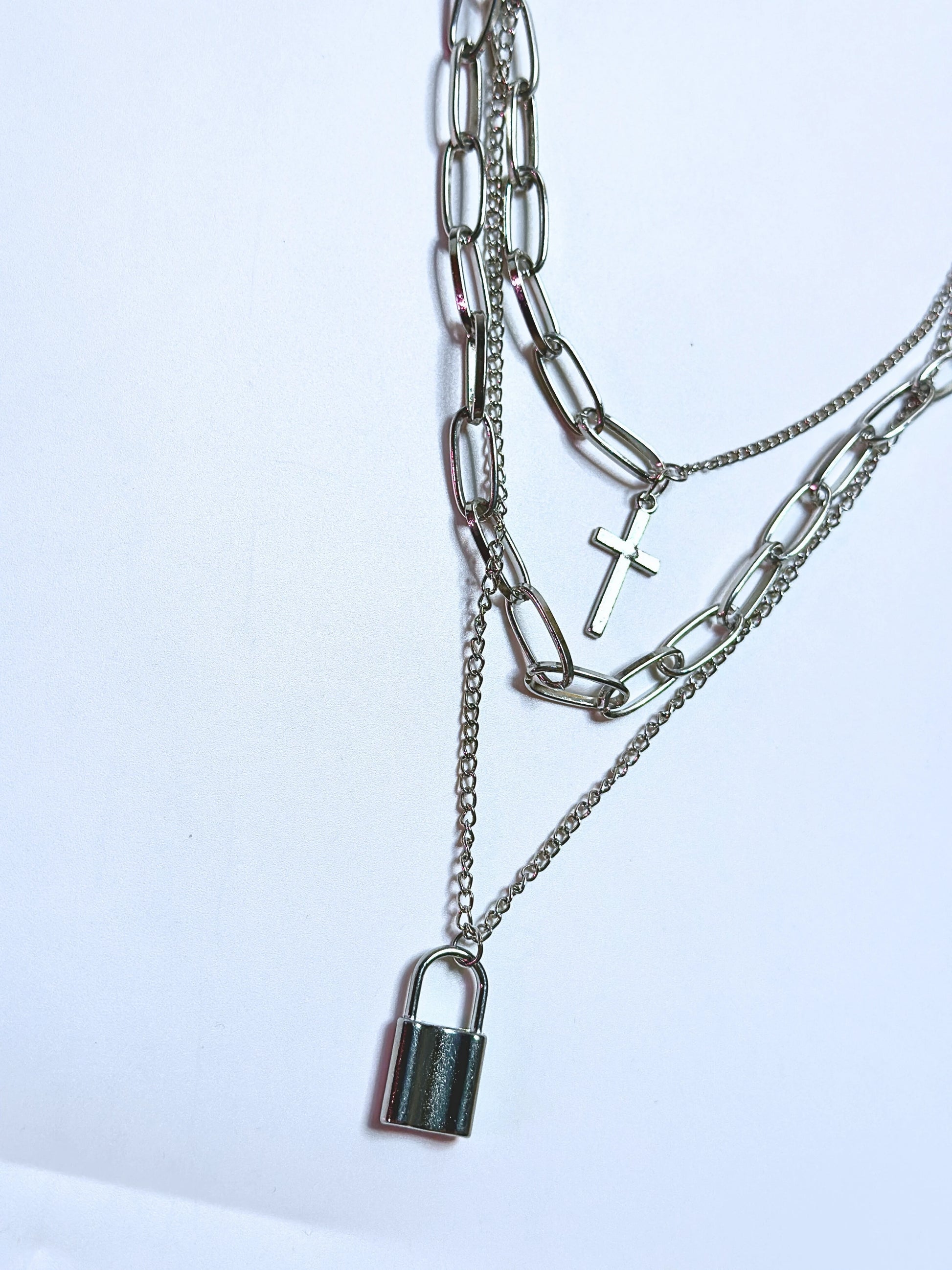 3-Layered Cross Lock Silver Chain