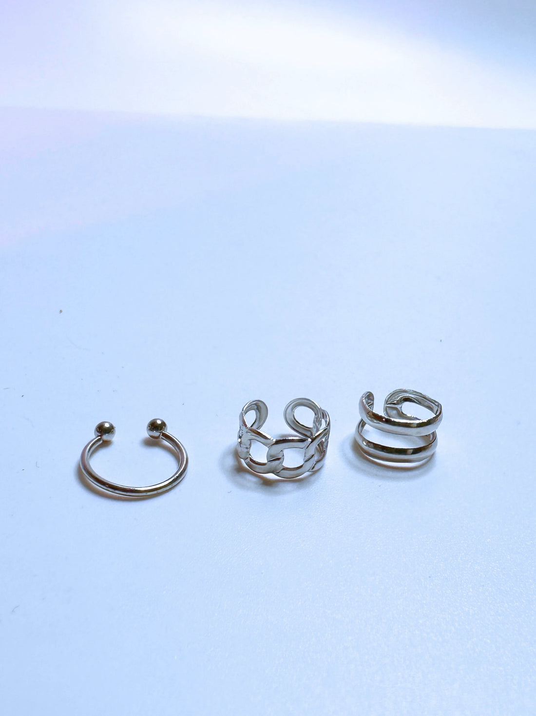 3-Piece Hoop Non-Piercing Silver Ear Cuff Set