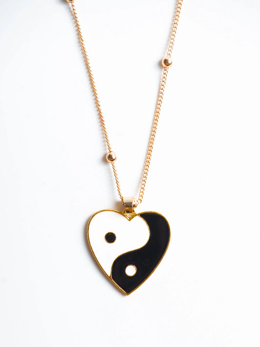 Ying Yang Heart Shaped Y2k Pendant with Long Chain for Women